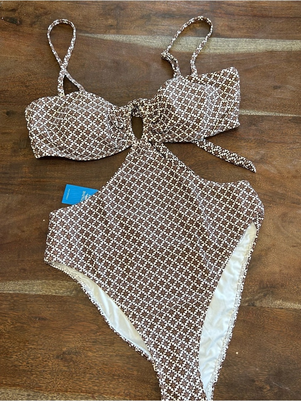 Cupshe Brown Patterned Cutout One-Piece Swimsuit - Picture 3 of 7